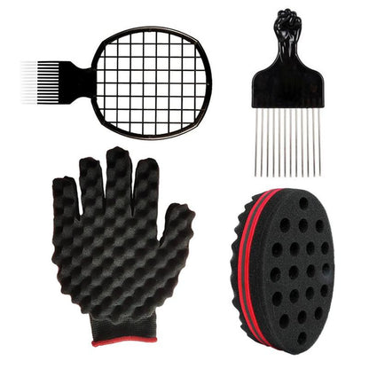 Heatless Hair Styling Tool Set, Mesh Comb & Gloves & Steel Needle Insertion Brush & Sponge Styling Comb, Haircare Accessories for Home & Salon Use