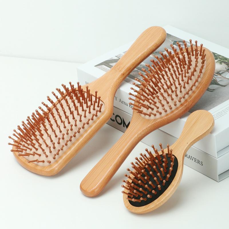 Natural Bamboo Head Massage Comb, 6pcs/set Styling Comb, Including Pointed Tail Comb & Wide Tooth Comb & Massage Air Cushion Comb & Double-edged Comb