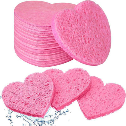 Comfort Heart Shaped Compressed Facial Cleansing Sponges, 20pcs/set Natural Facial Cleansing Pads, Summer Reusable Facial Exfoliating Cleansing Tools, Cruel Summer