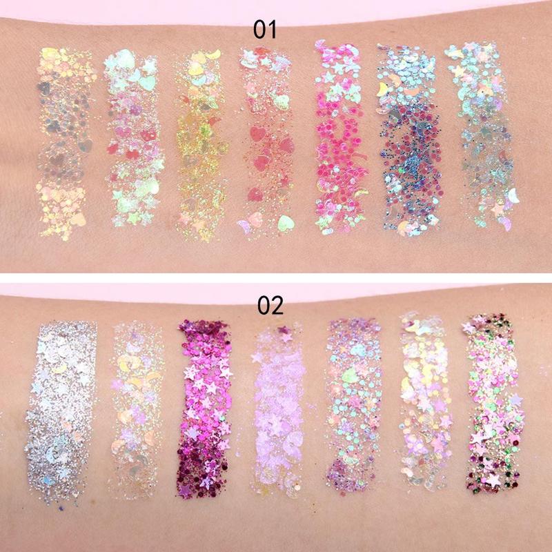 Random Color Glitter?Cosmetic?Eyeshadow Palette, Long Lasting Shimmering Eyeshadow & Face Makeup Sequin, Brightening Highlighting Palette for Crystal Makeup