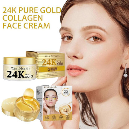 24k Collagen Eye Mask & 24k Collagen Face Cream, 1 Set Brightening & Firming Eye Mask & Moisturizing Face Cream, Beauty & Personal Skin Care Product for Women & Men