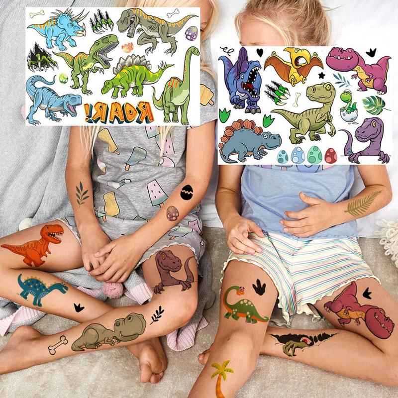 6pcs 3D Dinosaur Pattern Tattoo Sticker, Fun T-Rex Dino Temporary Tattoo Decal for Party & Birthday Use, Body Decoration Sticker for Kids