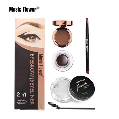 Eye Makeup Kit, Eyebrow Powder & Eyeliner Cream & Double-ended Makeup Brush & Eyebrow Glue & Eyebrow Brush, Long Lasting Waterproof Eyebrow Makeup Product