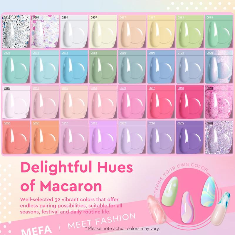 MEFA 35 Pcs Pastel Gel Nail Polish Set, 32 Colors Spring Collection Gel Nail Polish Kit with Base Coat No Wipe Glossy&Matte Top Coat Pink Green Nail Art Manicure DIY Salon Home Gifts for Women Girls