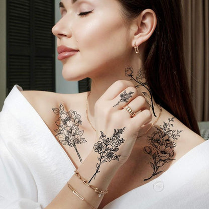 Creative Realistic Flower?Pattern Arm Tattoo Stickers, 19pcs Waterproof Temporary Tattoos, Body Art Decorations For Men & Women