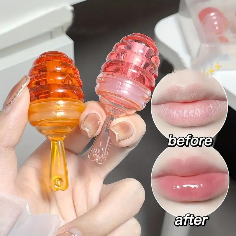 Honey Pot Design Moisturizing Lip Oil, 2pcs Hydrating Lighten Lip Lines Lip Balm, Lip Care Product for Daily Use