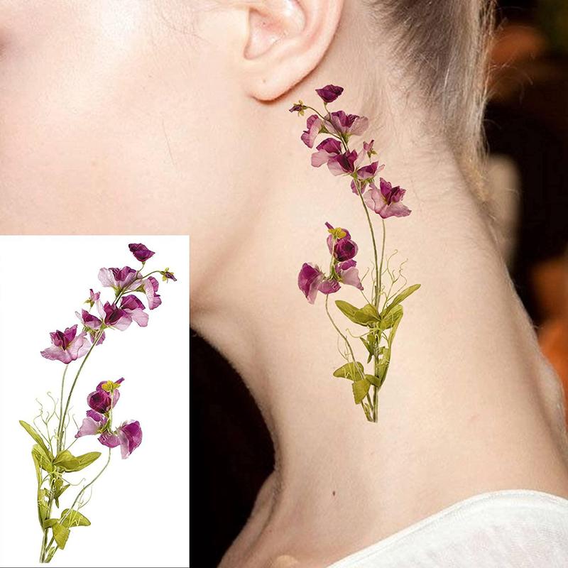 12 Sheets Lavender Flower Temporary Tattoo Sticker, Fake Flora Arm Temporary Tattoos, Waterproof Body Art Sticker For Men & Women