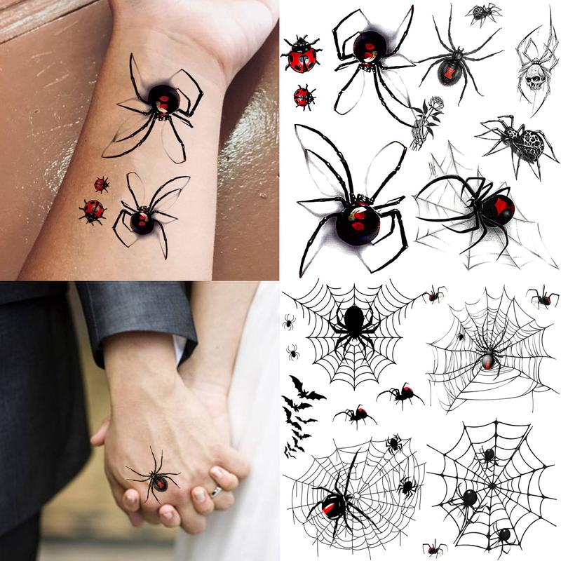 Spider Web & Snake & Scorpion & Dragon Pattern Temporary Tattoo Sticker, 15pcs/set Realistic Fake Tattoo Sticker for Party, Long Lasting 3D Fake Tattoo Sticker