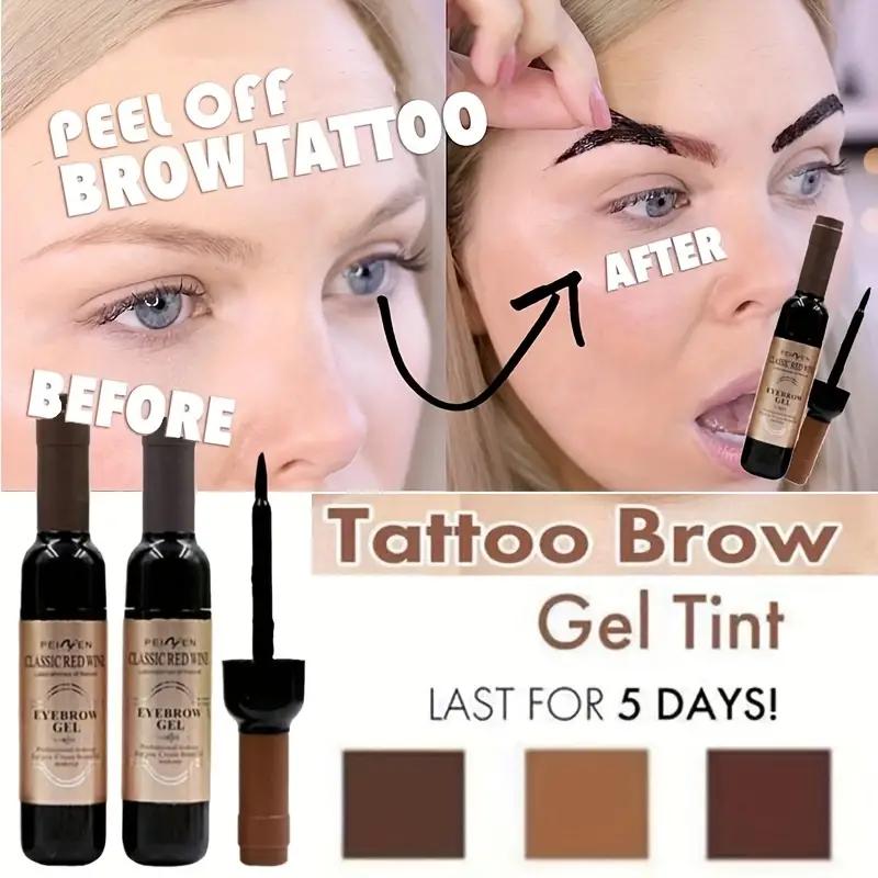 Spring Makeup, 2pcs Red Wine Bottle Eyebrow Tattoo Gel Tinted, Waterproof Natual Tear Off Film Forming Eyebrow Pomade, Long-lasting Eyebrow Dye Cream Eyebrow MAkeup Tool, Makeup Brow Gel Fills and Shapes Brows