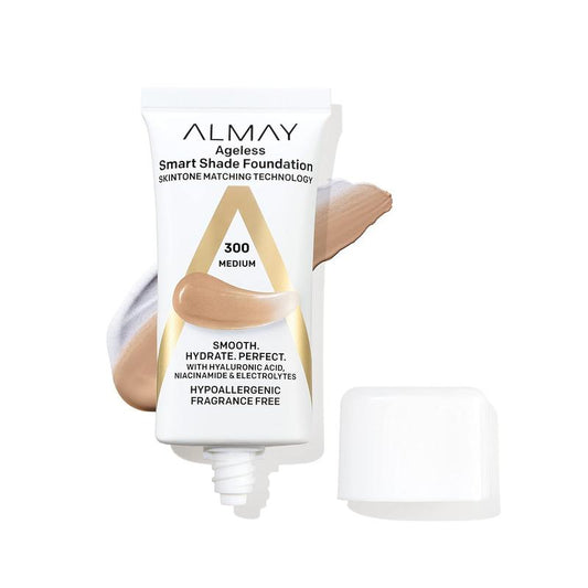 Almay Anti-Aging Foundation, Smart Shade Face Makeup with Hyaluronic Acid, Niacinamide, Vitamin C & E, Hypoallergenic-Fragrance Free, 300 Medium, 1 Fl Oz (Pack of 1) Concealer Hydrate