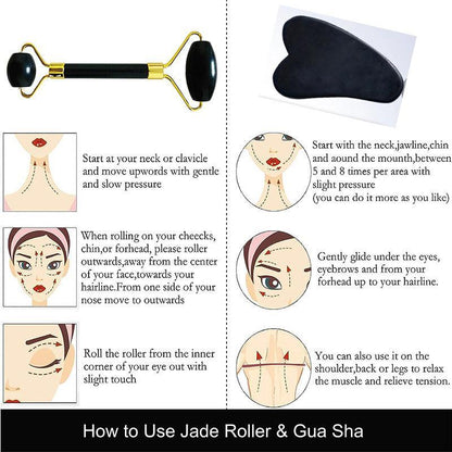 2pcs/set Natural Jade Gua Sha & Roller, Handheld Massager for Face, Neck, Body, Muscle, Manual Massage Tool for Skin Care, Handheld Manual Massager