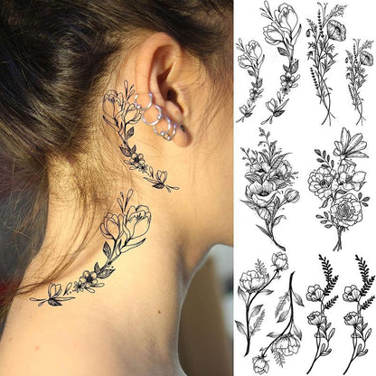 Creative Realistic Flower?Pattern Arm Tattoo Stickers, 19pcs Waterproof Temporary Tattoos, Body Art Decorations For Men & Women