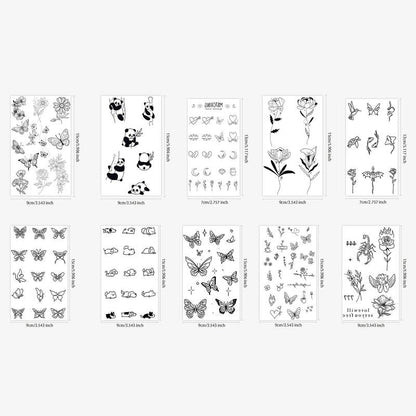 Mix Styles Temporary Tattoo Stickers, 10pcs/set Cartoon Animal & Flower Patterns Tattoo Sticker for Women & Men, Body Art Fact Art Stickers for Face Arm Neck