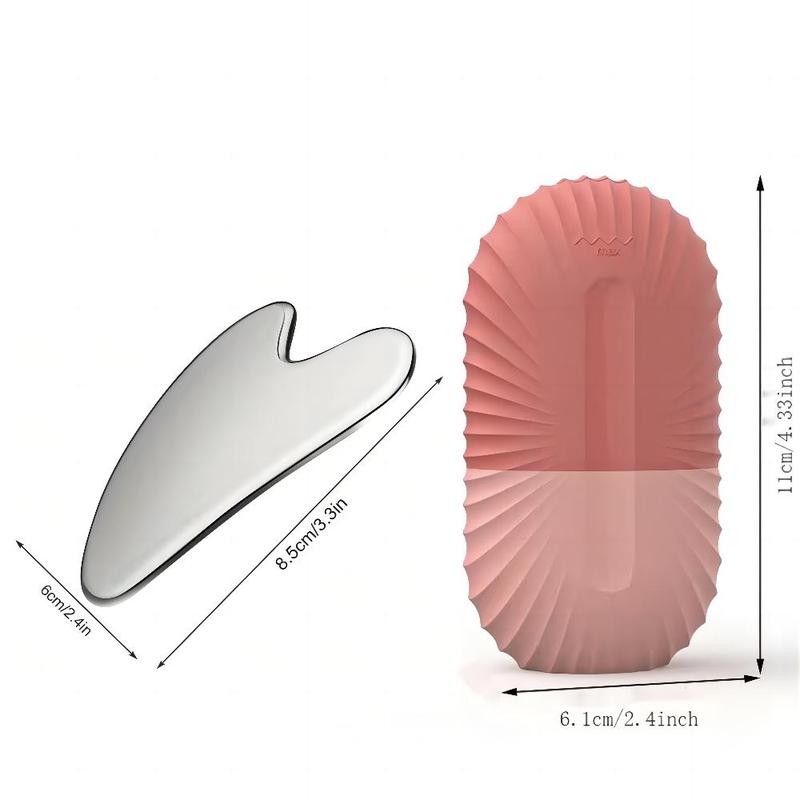 Comfort Skincare Tool Set, Summer Gifts, 1 Count Silicone Capsules Design Ice Roller & 1 Count Heart Shaped Gua Sha Board with Storage Bag, Cooling Ice Roller