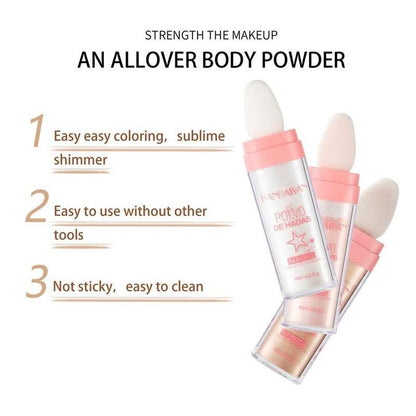 Body & Face Highlighter Powder Stick,Fairy Highlight Patting Three-dimensional Powder Makeup,Sparkle Loose Glitter Highlighter Powder,Brighten Makeup Stick for Face&Body&Hair Cosmetic.White Moonbeam