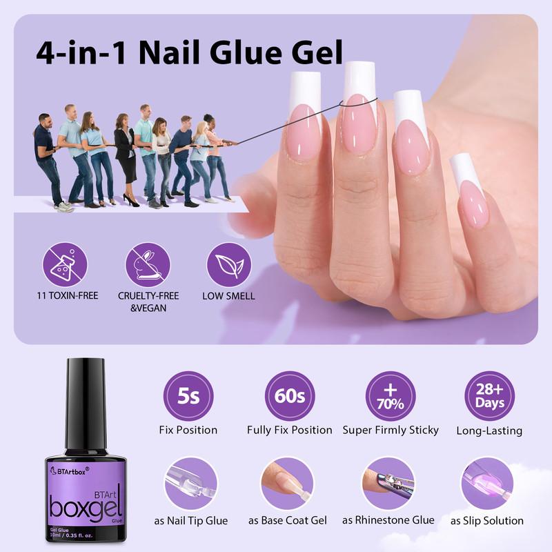 btartboxnails XCOATTIPS French Tip Nails - Long Square Nail Tips with Nail Gel, French Protecing Duo, Nail Lamp, All in One Soft Gel French Tip Press on Nails Gel Extension Valentines Day Gifts