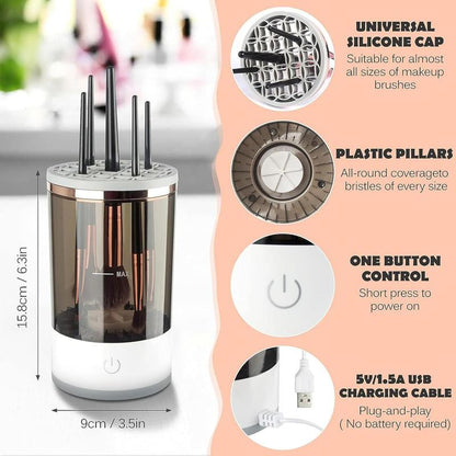 Portable Makeup Brush Cleaner, Electric Cosmetic Brush Cleaning Machine with Silicone Cap, USB Charging Makeup Brush Cleaning Tool