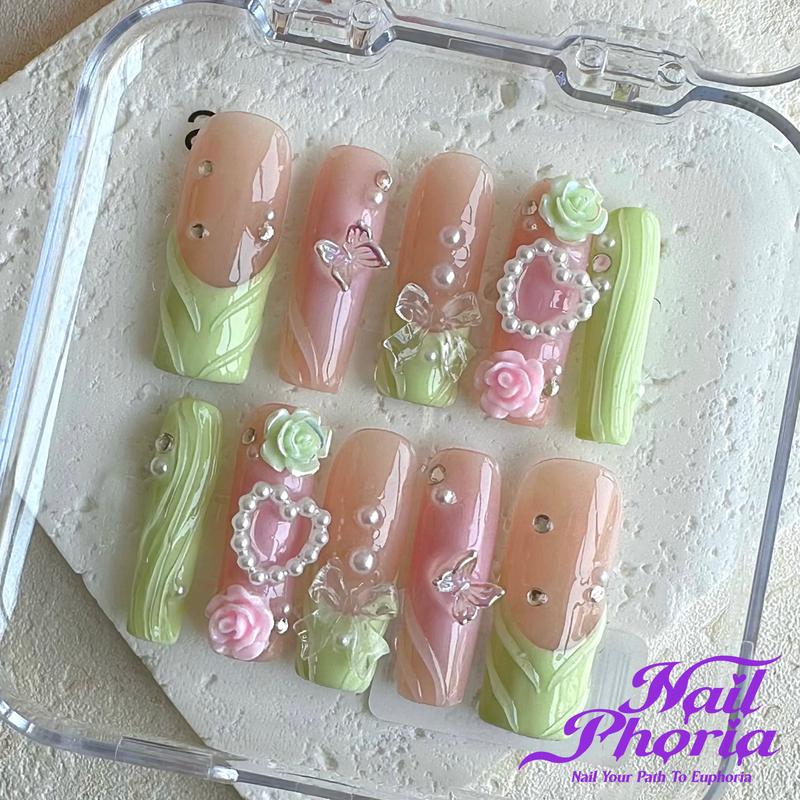 NailPhoria SUMMER Collections 10PCS Handmade Press On Nails REUSABLE 3D/Acrylic Summer 2024