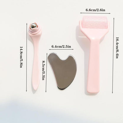 Facial Massage Tool Set, 1 Count Heart Shape Design Massage Scraper & 1 Count Ice Roller & 1 Count Eye Cream Stick, Professional Skincare Tools for Women