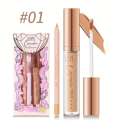 Long Lasting Concealer & Foundation Makeup Set, 2pcs/set Liquid Concealer & Concealer Pencil, Full Coverage Flawless Makeup Set for Dark Circles, Freckles, Acne Marks