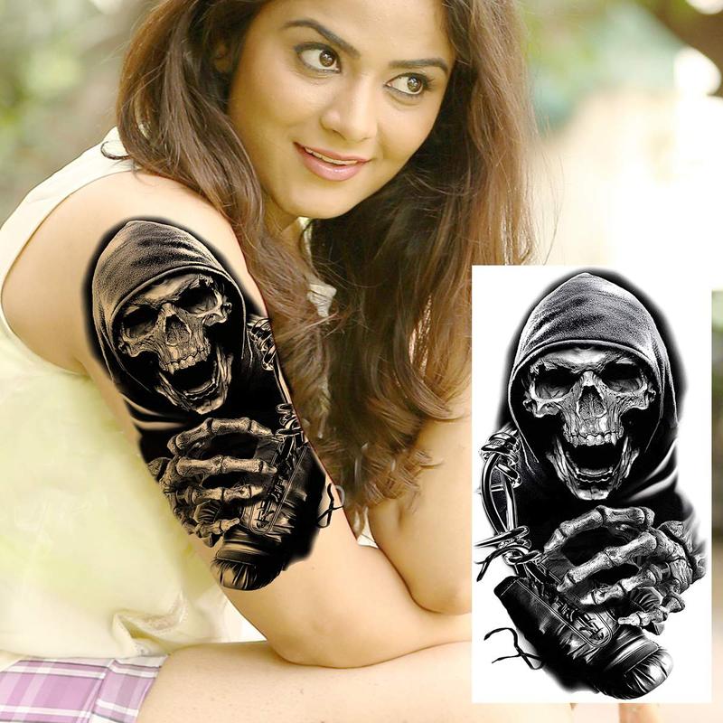 1 Sheet Halloween Skull Pattern Tattoo Sticker, Fake Arm Tattoo Decal for Festival Decor, Temporary Body Art Sticker for Adults