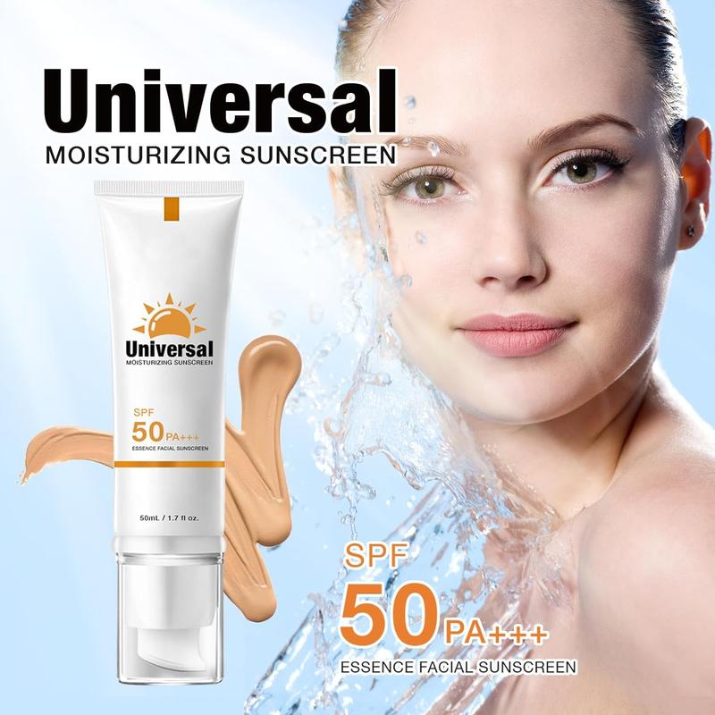 Lightweight waterproof face sunscreen 50ml, colored face SPF 50, facial moisturizing and moisturizing skin, light and refreshing, not greasy, travel size