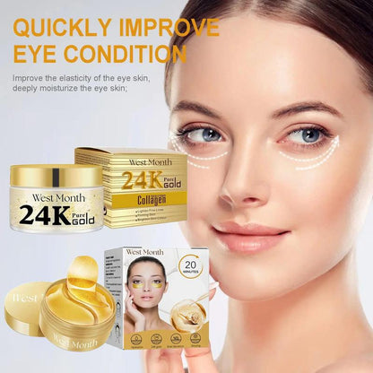 24k Collagen Eye Mask & 24k Collagen Face Cream, 1 Set Brightening & Firming Eye Mask & Moisturizing Face Cream, Beauty & Personal Skin Care Product for Women & Men