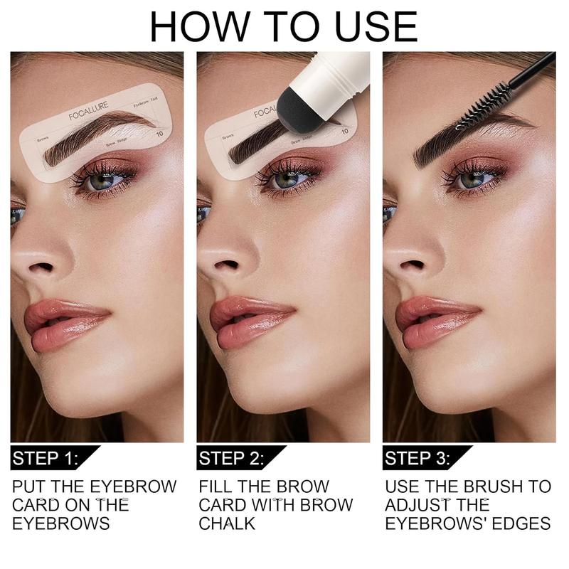 FOCALLURE Eyebrow Stamp and Eyebrow Stencil Kit, 24 Reusable Brow Shape, Waterproof Eyebrow Powder, Long-Lasting, Easy to Use, Filling and Shaping Perfect Eyebrow Makeup