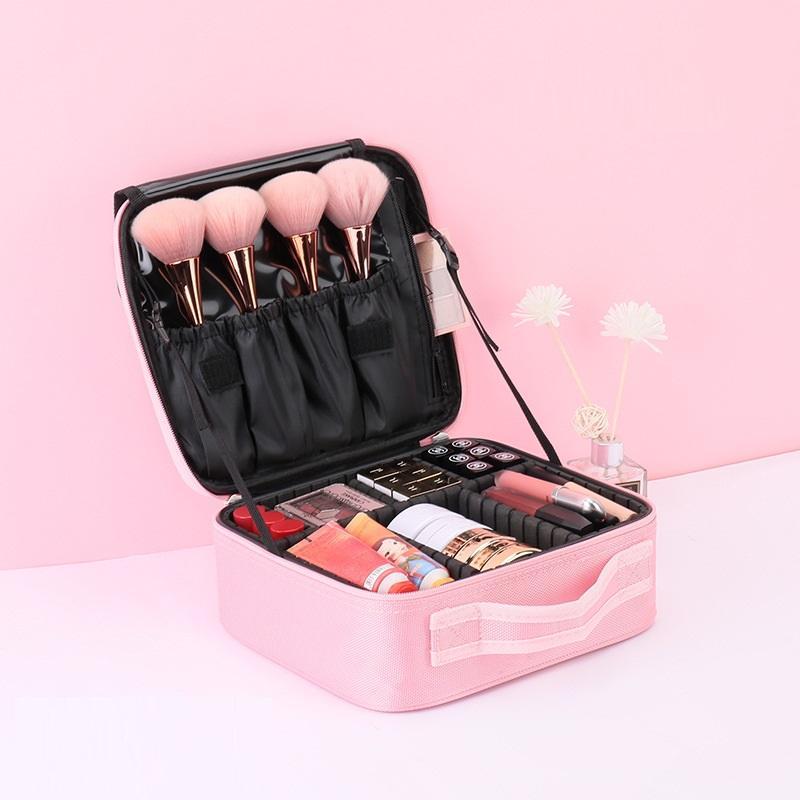 Large Capacity Makeup Bag, Back to School?Portable Cosmetic Storage Bag with Handle, Multi-grid Professional Cosmetic Organiser, Multi-functional Travel Box Bag for Outdoor Summer Travel