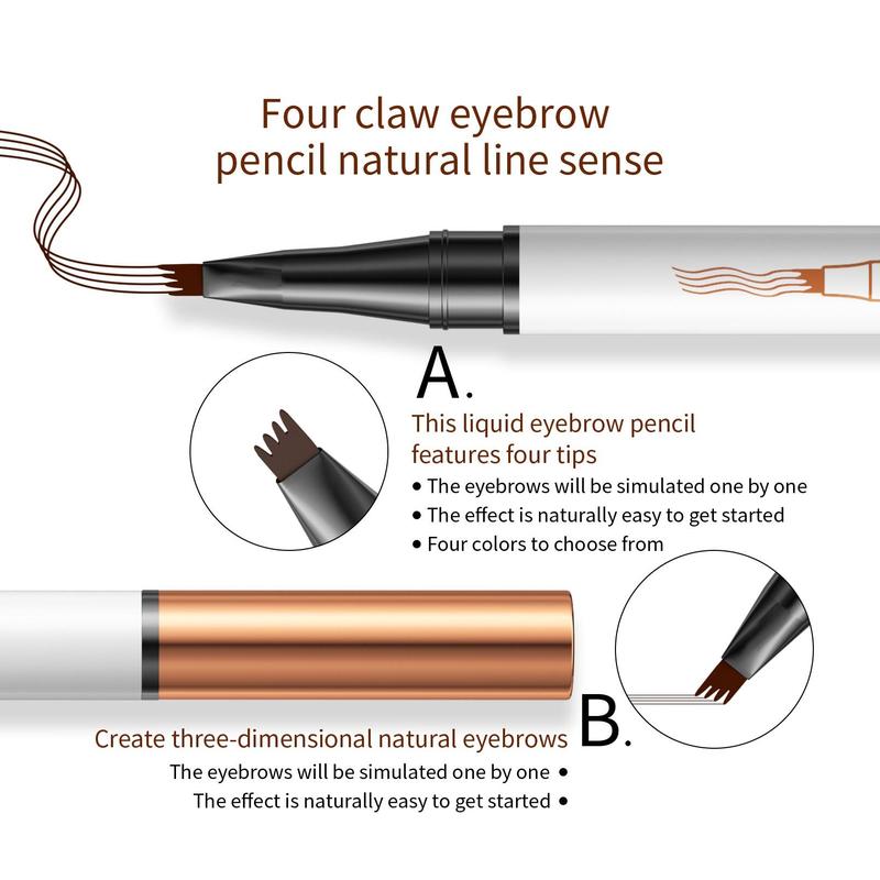 Long lasting Eyebrow Pencil, 1 Count Waterproof Eyebrow Pen with 4 Split Head, Eye Brow Makeup Tool For Women