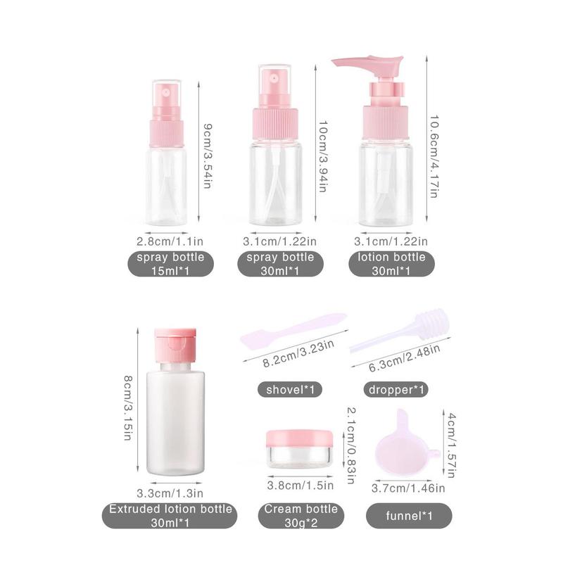 Travel Bottle Set, 9pcs/set Portable Cosmetic Dispensing Bottle, Empty Spray Bottle, Skincare Tools