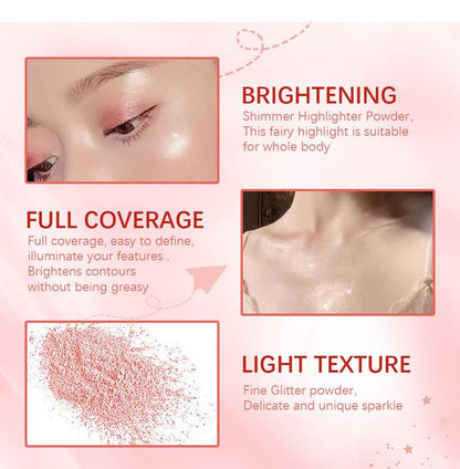 3 Color Polvo De Hadas Fairy Dust Highlight Patting Powder - Full Body Contouring and Clavicle Pearlescent Patting Powder for Face and Eye, Halloween Sparkling Body Glitter Powder Bronzer Makeup Shimmer Brush Pigment Radiant Cosmetic Eyeshadow