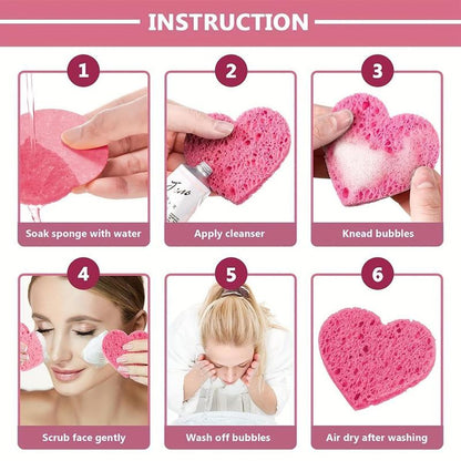 20pcs/pack Heart Shaped Compressed Facial Sponges, Facial Cleansing Tool, Professional Skincare Tools For Daily Use