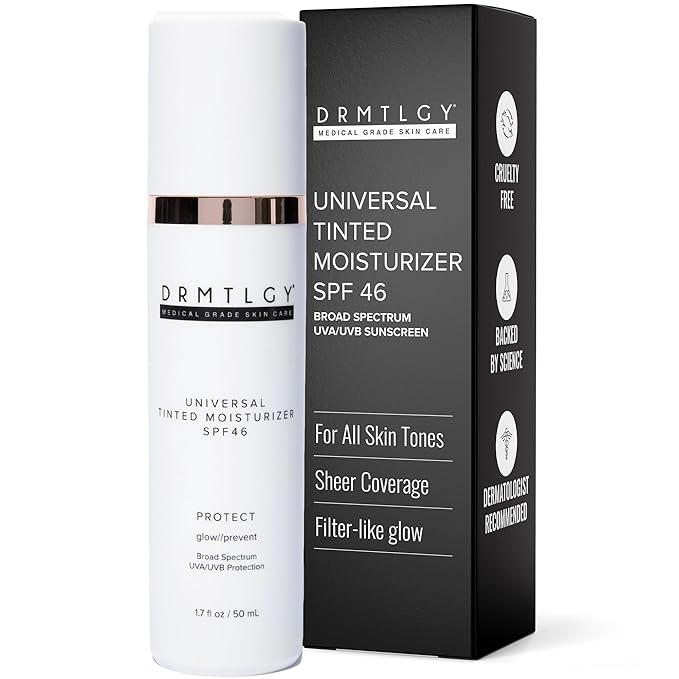 Anti-Aging Tinted Moisturizer with SPF 46. Universal Tint. All-In-One Face Sunscreen and Sheer Coverage with Broad Spectrum Protection Against UVA and UVB Rays. 1.7 oz Facial Skincare Skin Repair Comfort Hydrate Moisture