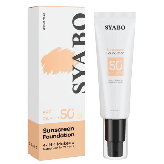 SYABO Makeup Foundation, 4-In-1 Foundation - Broad Spectrum SPF 50+ Sunscreen & Tinted Moisturizer & Concealer & Lightweight Flawless Coverage Foundation ,Universal 1.7 FL OZ Matte Moisturizing Cosmetic Uv Nourishing poppicosmetics lipcombo