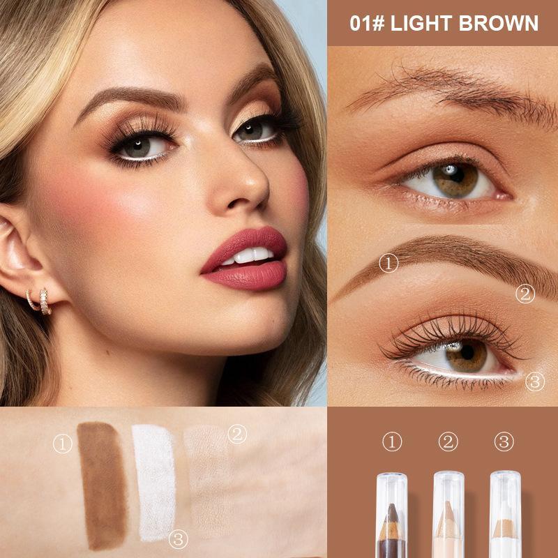 3 in 1 Eyebrow Pencil, 3pcs/set Waterproof Long Lasting Eyebrow Pencil, Eye Makeup Tool for Women