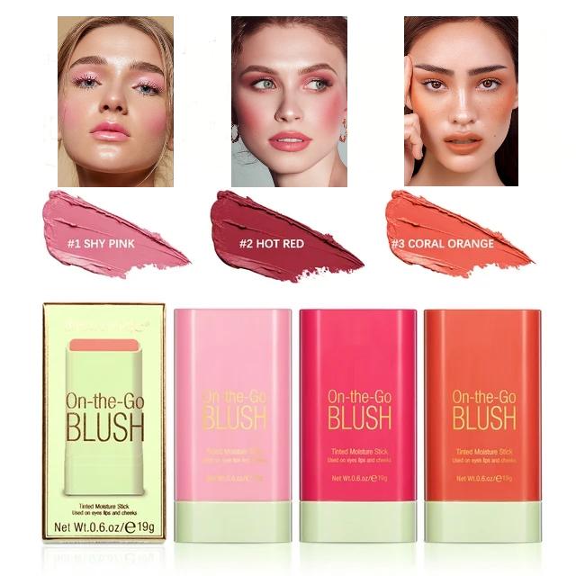 3pcs Multi-Use Makeup Blush Stick Solid Moisturizer  Lips, Cheeks, Eyeshadow Pink, Red, Orange Waterproof & Creamy Moisture Moisturizing Color