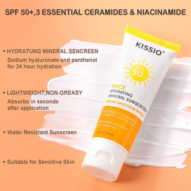 75ml Hydrating Sunscreen, Broad Spectrum Sunscreen SPF 50+ for Face and Body, Lightweight, Non-greasy, Water Resistant Sun Cream