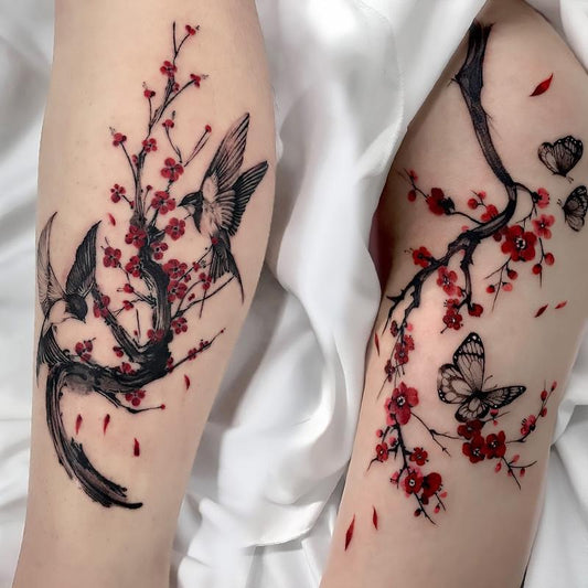 8pcs/set Plum Blossom Pattern Tattoo Sticker, Waterproof Long Lasting Tattoo Sticker for Women & Men, Temporary Body Art, Festival & Party Body Decoration Stickers, Tattoo Patch