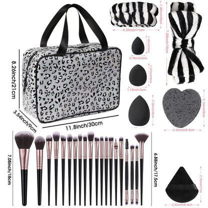 Makeup Tool Set, 36pcs/set Including 1 Zipper Toiletry Bag, 20 Makeup Brushes, 6 Makeup Puffs, 3 Makeup Sponges, 3 Facial Cleansing Puffs, 1 Hairband & 2 Wristbands, Cosmetic Tool Set for Beginners