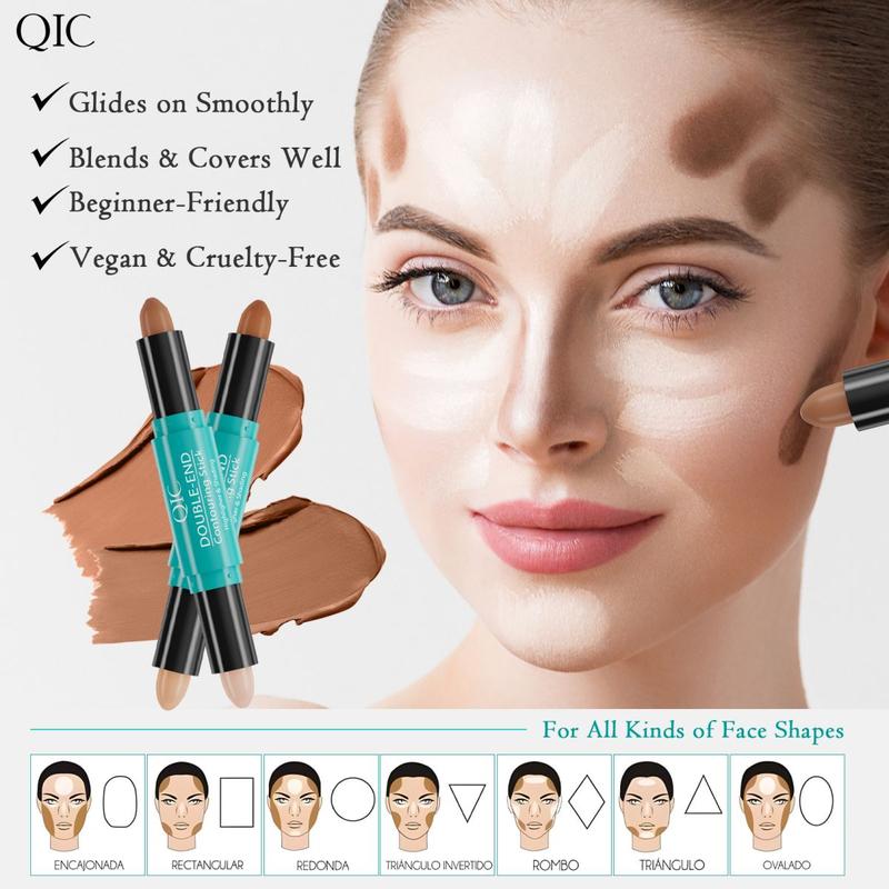 QIC Flawless Brightening Concealer, Illuminating & Highlighting Face Makeup, Conceals Dark Under Eye Circles,Double-End Highlighter Contour- 2 in 1 Makeup Shading - Long-Lasting Waterproof Smooth Cream Bronzer