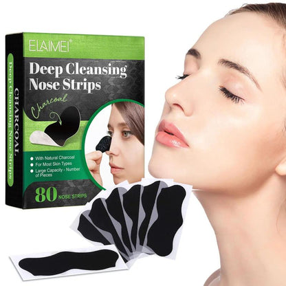 Deep Cleansing Nose Strips, 80pcs/box Natural Charcoal Black Head Remover, Nose Pores Cleaning Strips, Professional Skincare Products for Women