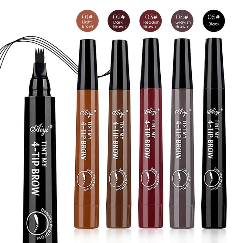 4 Fork Tip Liquid Eyebrow Pencil, Waterproof Long Lasting Eyebrow Pen, Brow Styling Brush, Brow Shading & Filling Pencil, Eyebrow Pen, 4 Point Eyebrow Pencil Waterproof Eye Brown Makeup, Eye Brow Pen Cosmetic for Women