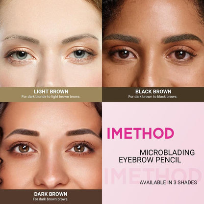 iMethod Microblading Eyebrow Pencil - Eyebrow Pen with 3-Prong Micro-Fork-Tip Applicator, Creates Natural-Looking Brows, Stay on All Day, Brow Pencil Dark Brown