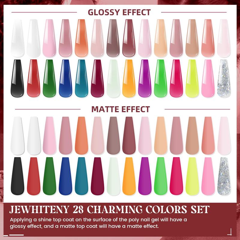 JEWHITENY 28 Colors Poly Extension Gel Nail SET Natural-Looking Crystal-clear Trendy Nail Art Design Nail Strengthener 3D Molding Gel Easy to Use Nail French Manicure DIY Gifts for Women