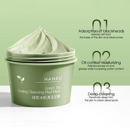 Green Tea Deep Cleansing Mask, Oil Control & Shrink Pores Mud Mask, Moisturizing & Soothing Facial Mask For All Skin Types