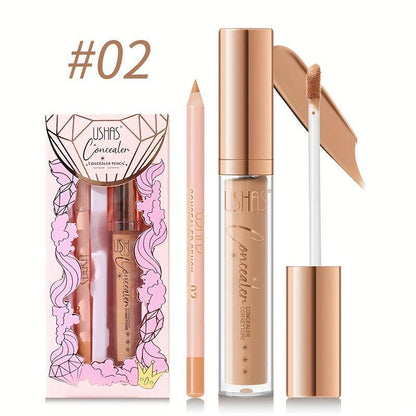 Long Lasting Concealer & Foundation Makeup Set, 2pcs/set Liquid Concealer & Concealer Pencil, Full Coverage Flawless Makeup Set for Dark Circles, Freckles, Acne Marks