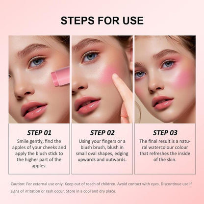 Long Lasting Blush Stick, Natural Look Blush for Daily Makeup, Lightweight Blush, Soft Color Shadow, Suitable for Women and Girls