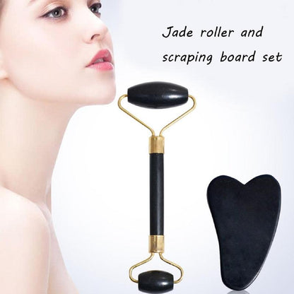 2pcs/set Natural Jade Gua Sha & Roller, Handheld Massager for Face, Neck, Body, Muscle, Manual Massage Tool for Skin Care, Handheld Manual Massager