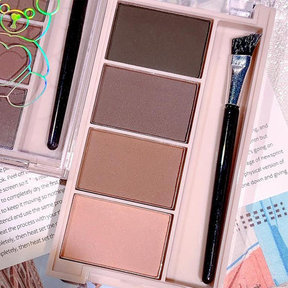 4 Color Eyebrow Powder Palette, Waterproof Long Lasting Eyebrow Powder, Smudge Proof Eye Brow Powder, High Pigmented Eye Brow Shading & Filling Powder, Natural Eye Makeup Powder Palette